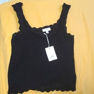 Free assembly black crochet tank top